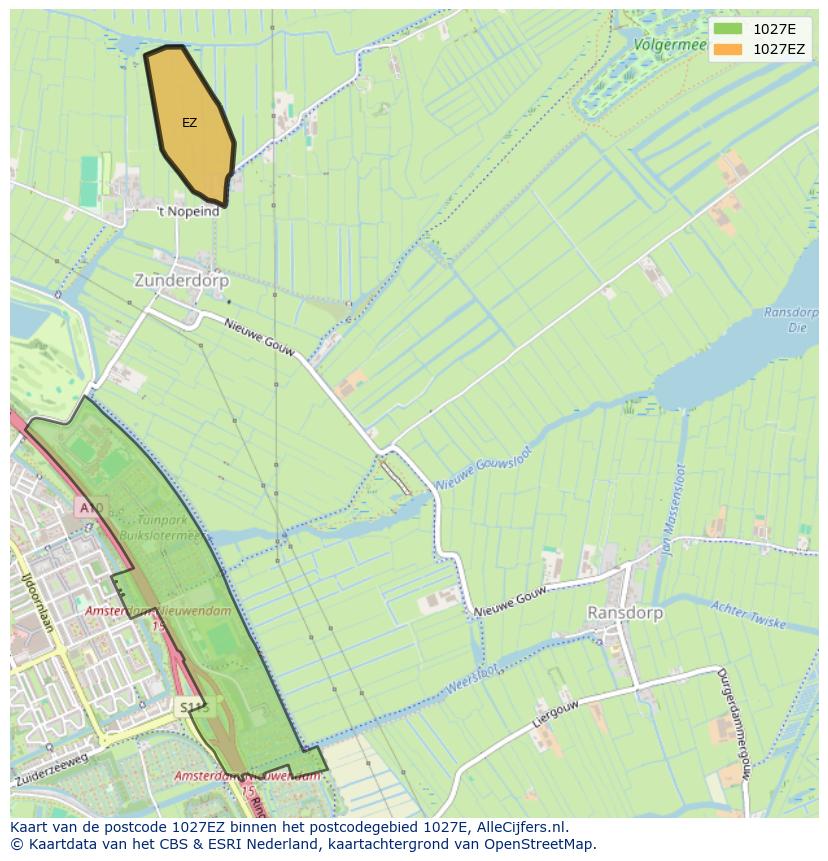Afbeelding van het postcodegebied 1027 EZ op de kaart.