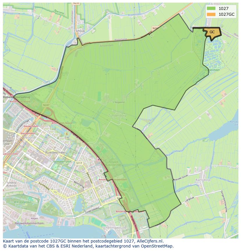 Afbeelding van het postcodegebied 1027 GC op de kaart.