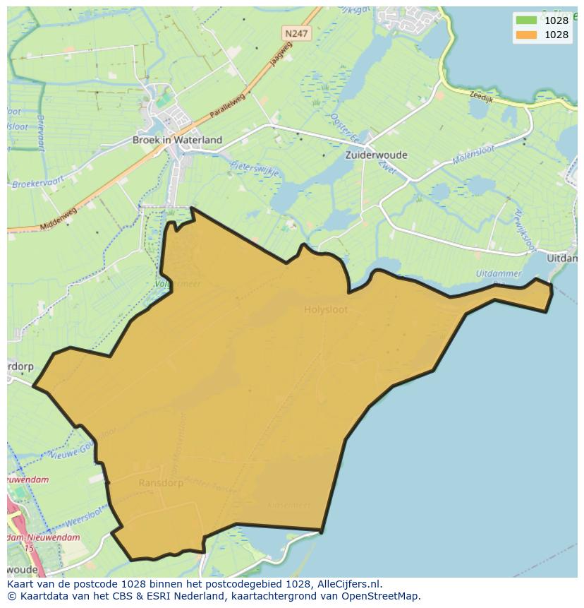 Afbeelding van het postcodegebied 1028 op de kaart.