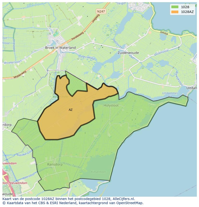 Afbeelding van het postcodegebied 1028 AZ op de kaart.