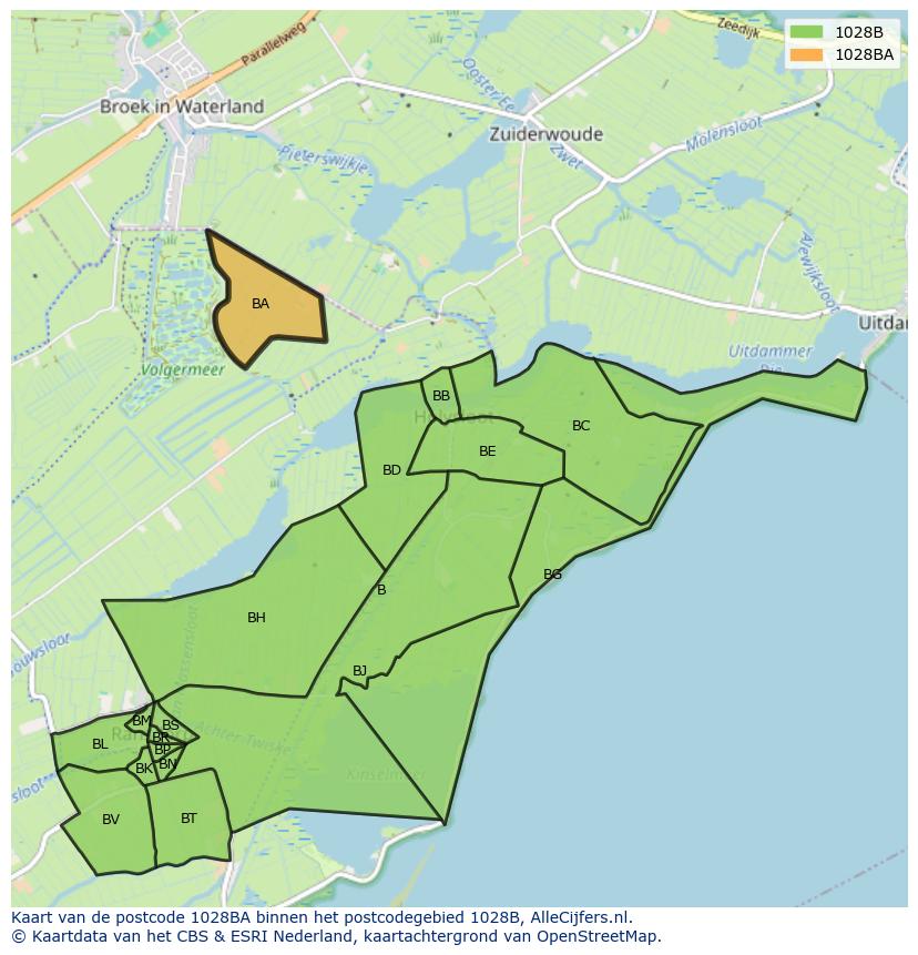 Afbeelding van het postcodegebied 1028 BA op de kaart.