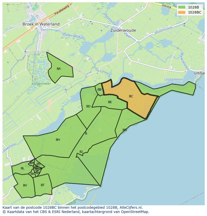 Afbeelding van het postcodegebied 1028 BC op de kaart.