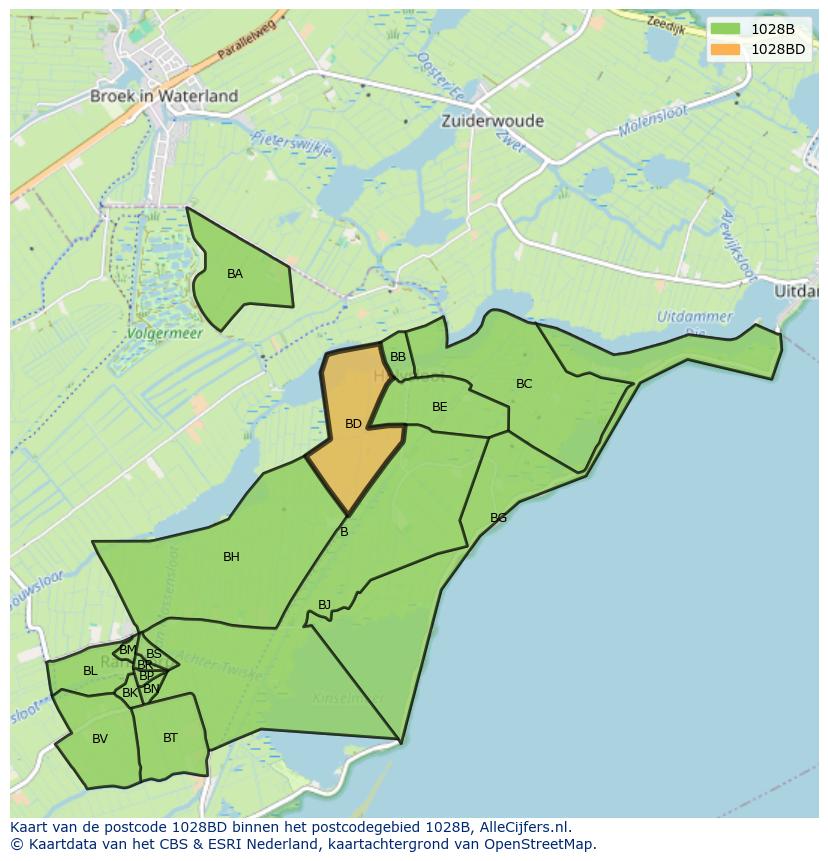 Afbeelding van het postcodegebied 1028 BD op de kaart.