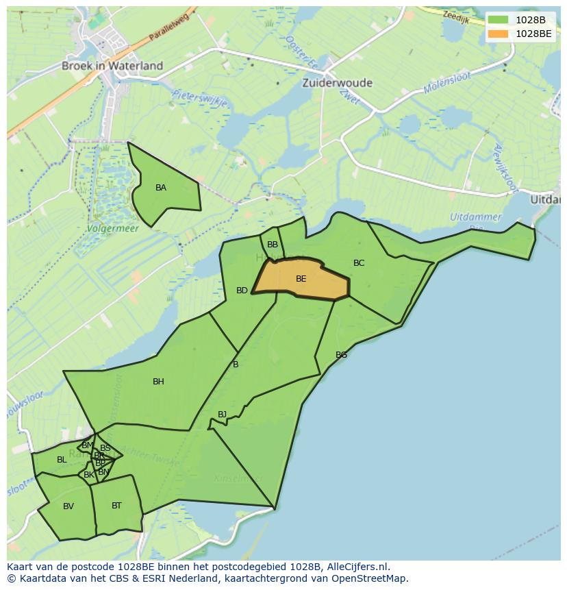 Afbeelding van het postcodegebied 1028 BE op de kaart.