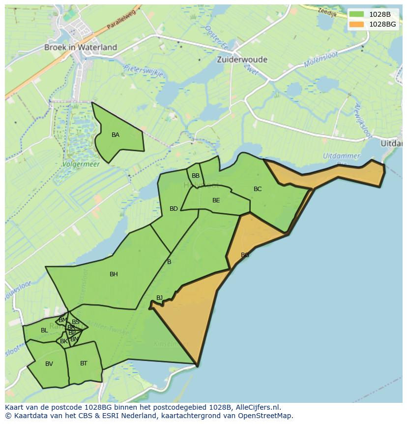 Afbeelding van het postcodegebied 1028 BG op de kaart.