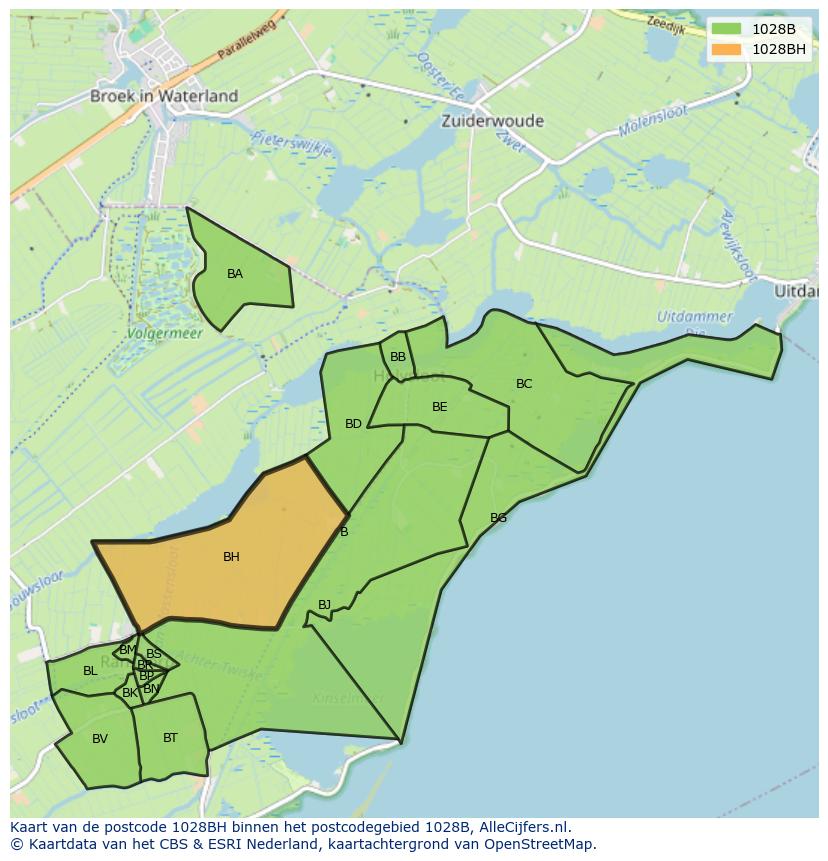 Afbeelding van het postcodegebied 1028 BH op de kaart.