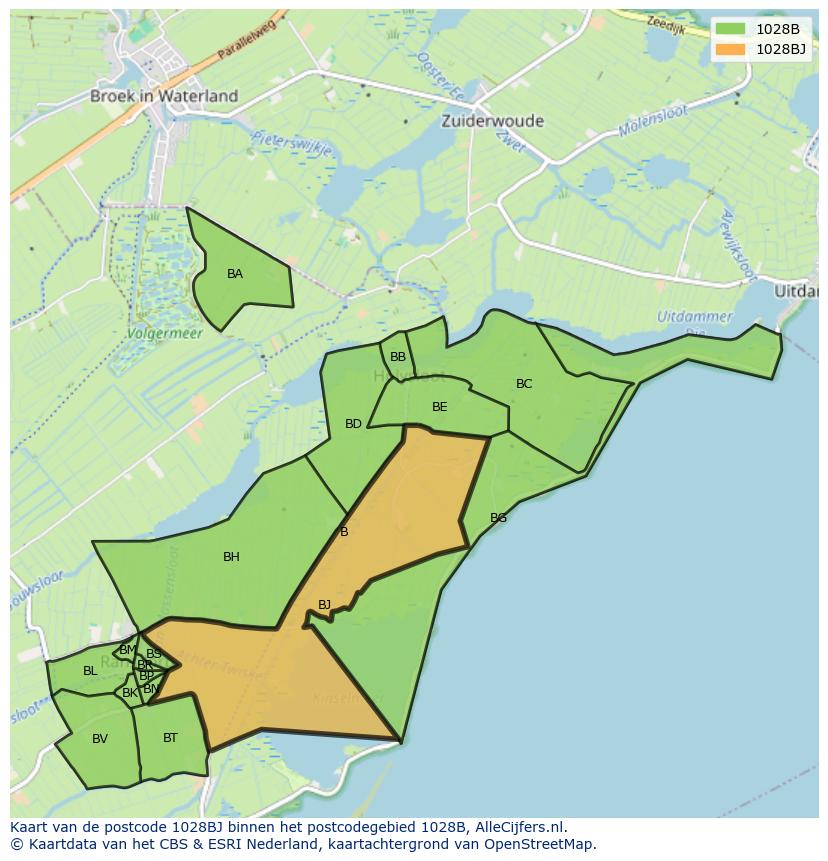 Afbeelding van het postcodegebied 1028 BJ op de kaart.