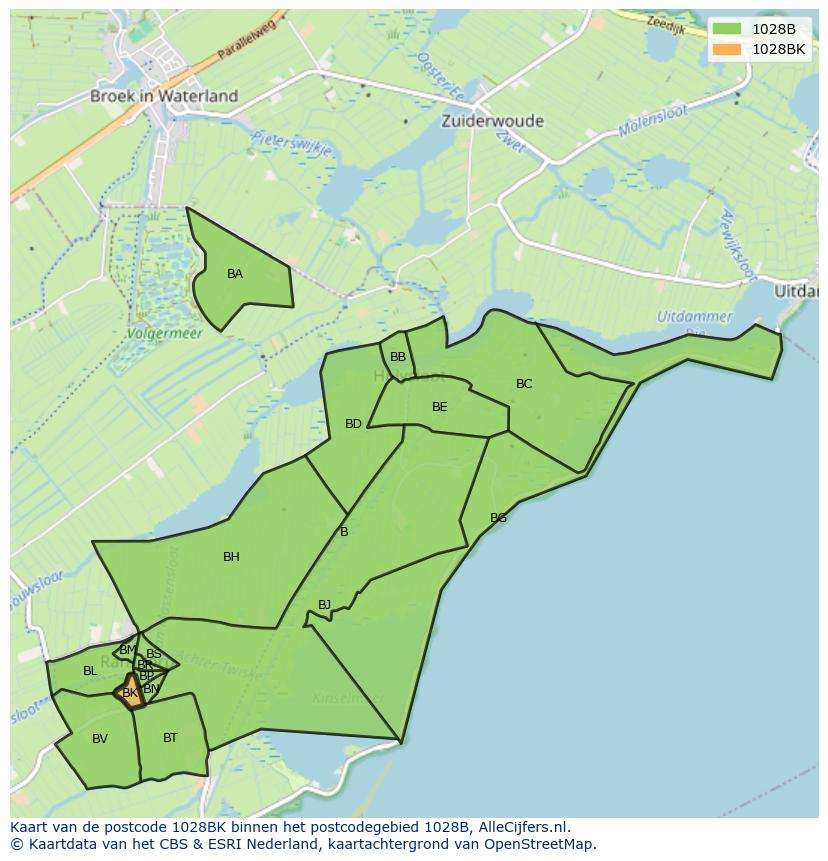 Afbeelding van het postcodegebied 1028 BK op de kaart.