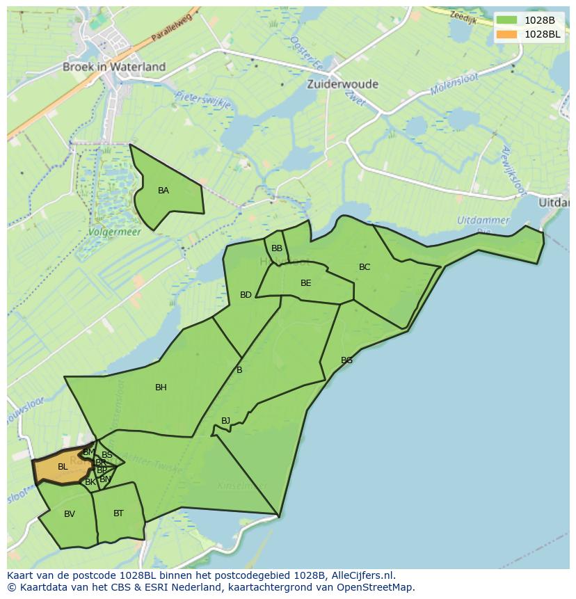 Afbeelding van het postcodegebied 1028 BL op de kaart.