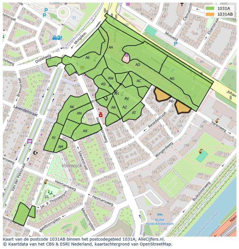 Afbeelding van het postcodegebied 1031 AB op de kaart.