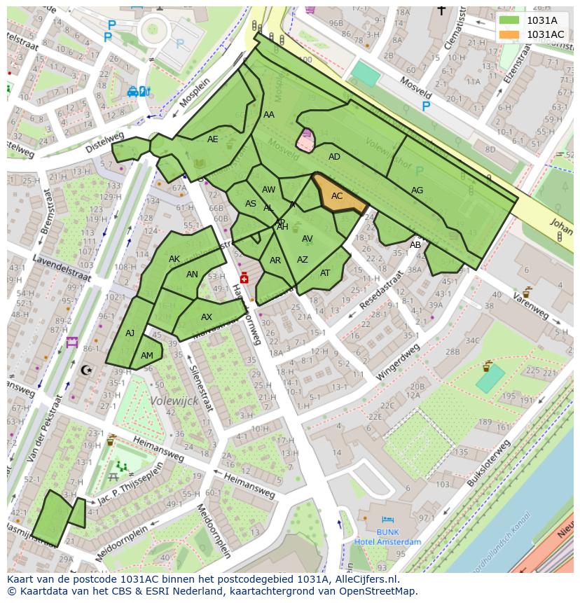 Afbeelding van het postcodegebied 1031 AC op de kaart.