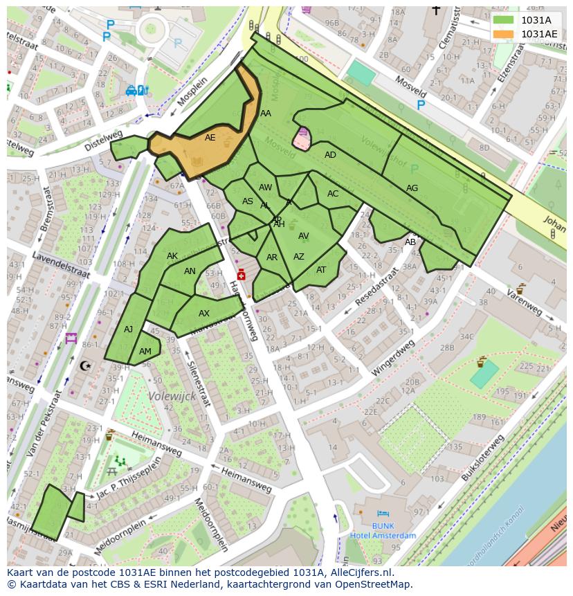 Afbeelding van het postcodegebied 1031 AE op de kaart.