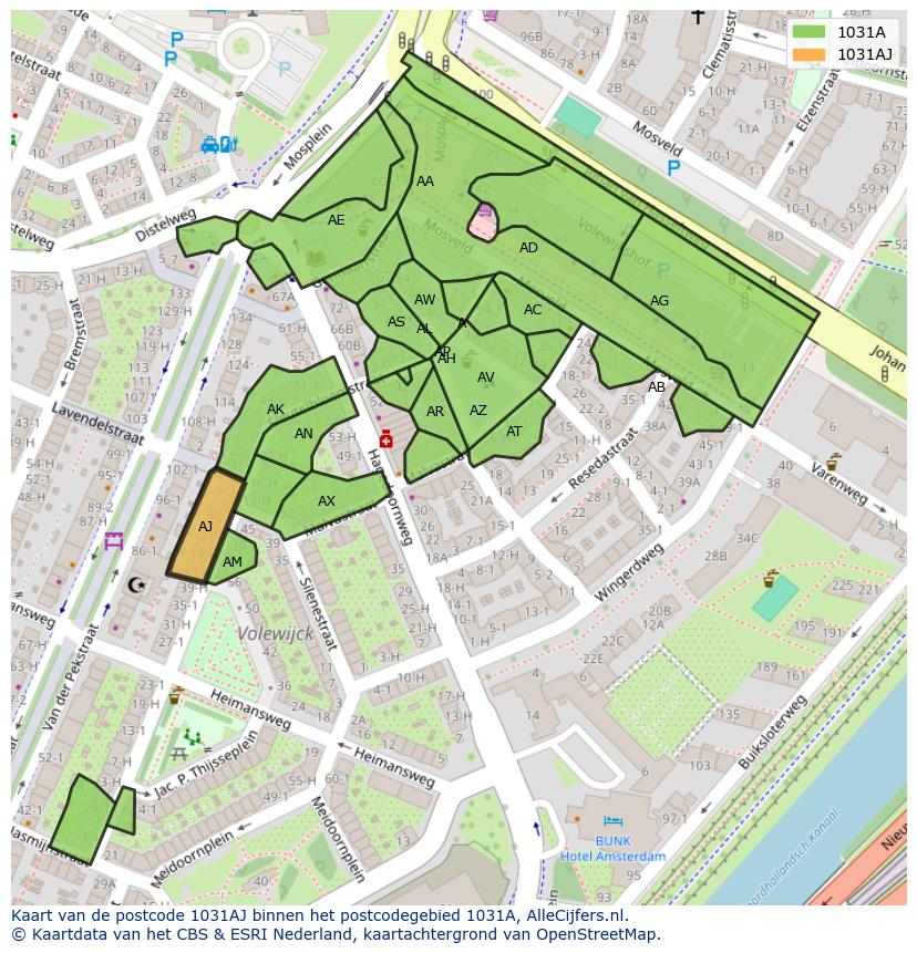 Afbeelding van het postcodegebied 1031 AJ op de kaart.