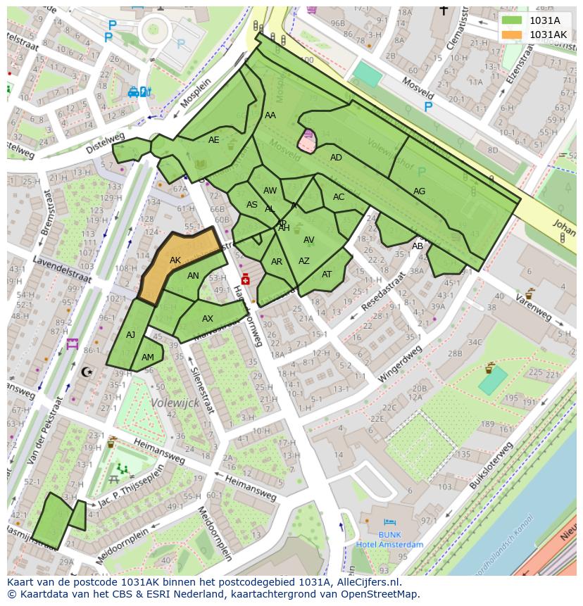 Afbeelding van het postcodegebied 1031 AK op de kaart.