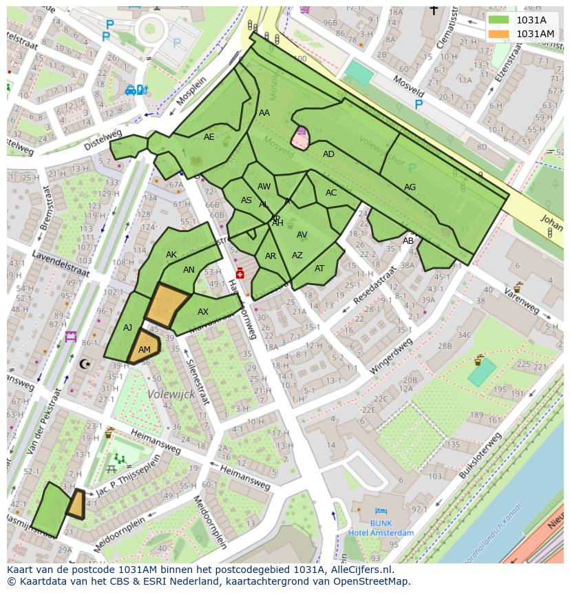 Afbeelding van het postcodegebied 1031 AM op de kaart.