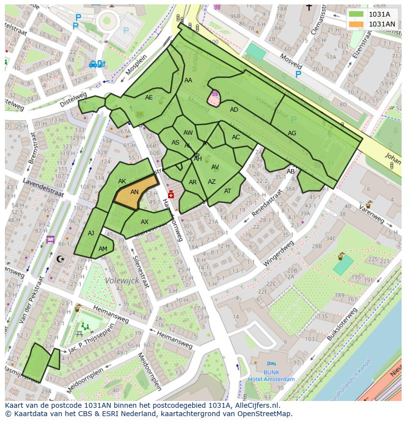 Afbeelding van het postcodegebied 1031 AN op de kaart.