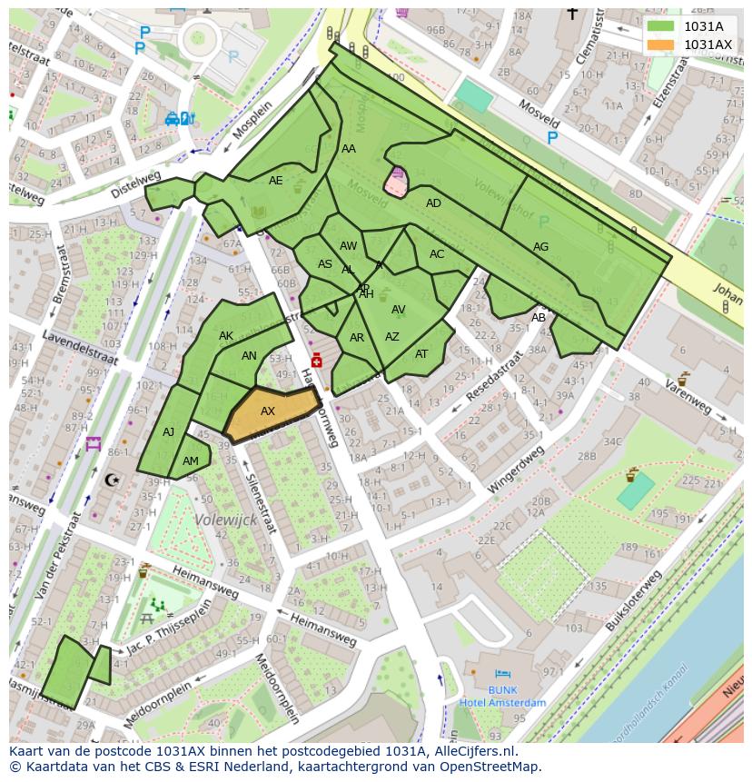 Afbeelding van het postcodegebied 1031 AX op de kaart.