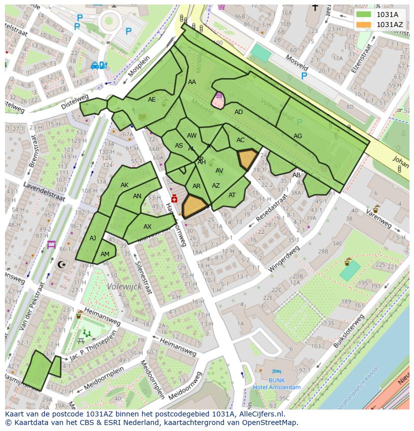 Afbeelding van het postcodegebied 1031 AZ op de kaart.