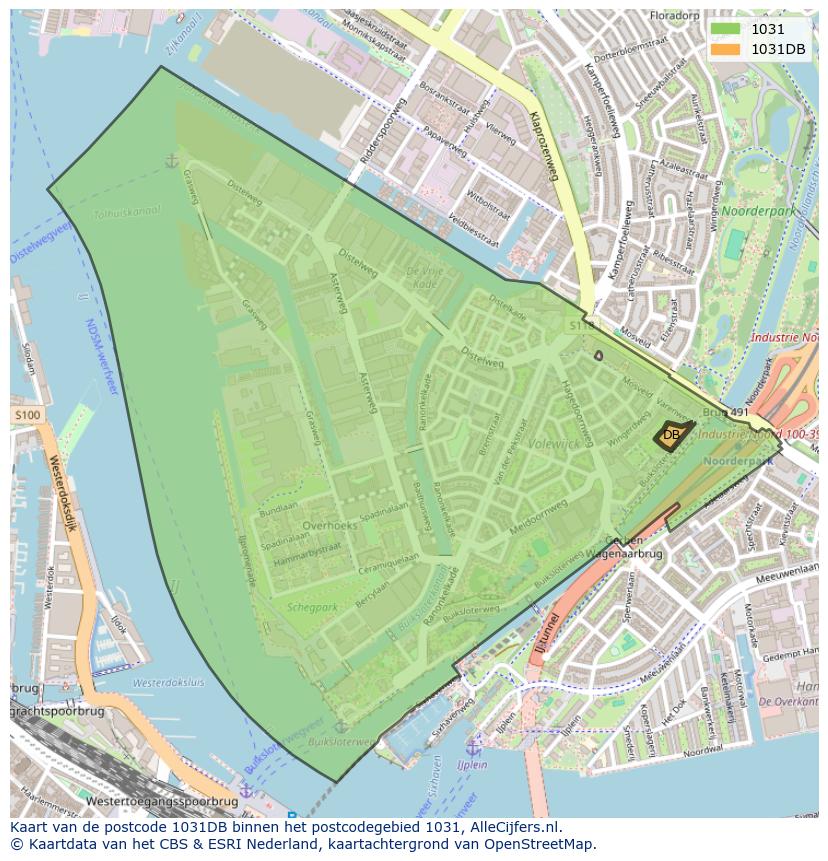 Afbeelding van het postcodegebied 1031 DB op de kaart.
