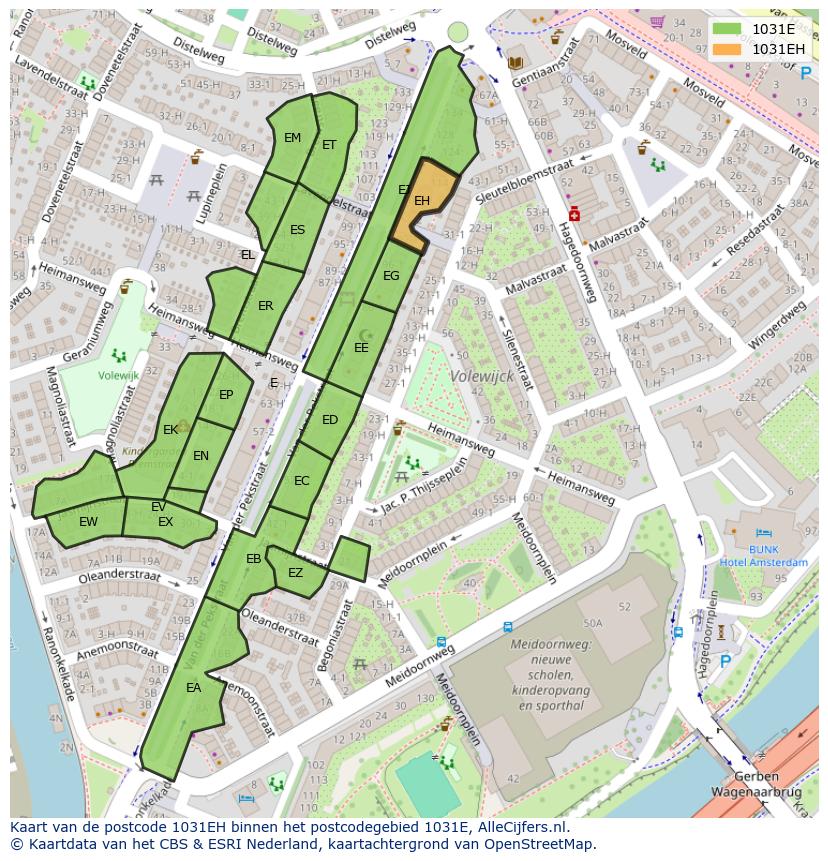 Afbeelding van het postcodegebied 1031 EH op de kaart.