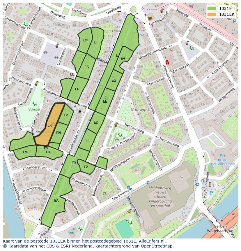 Afbeelding van het postcodegebied 1031 EK op de kaart.