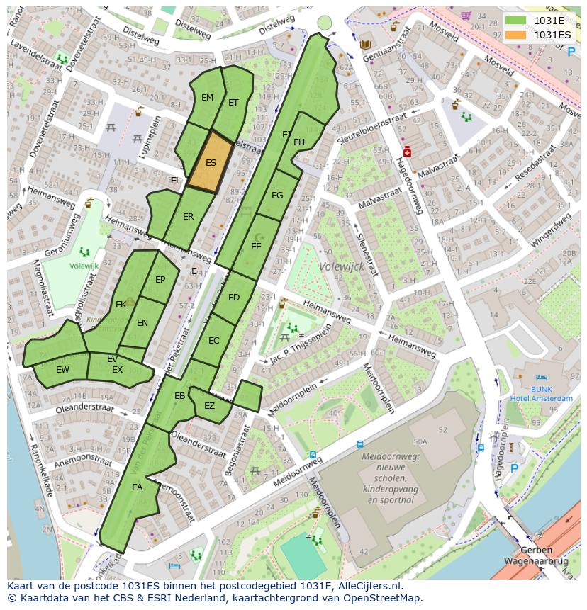 Afbeelding van het postcodegebied 1031 ES op de kaart.