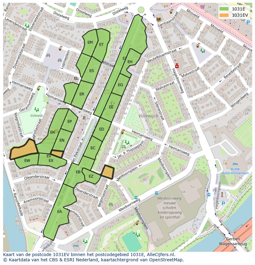 Afbeelding van het postcodegebied 1031 EV op de kaart.