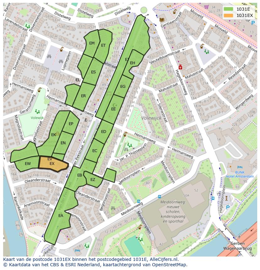 Afbeelding van het postcodegebied 1031 EX op de kaart.