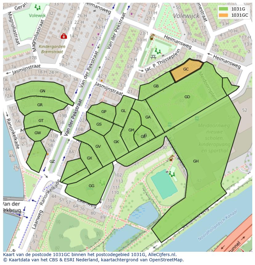 Afbeelding van het postcodegebied 1031 GC op de kaart.
