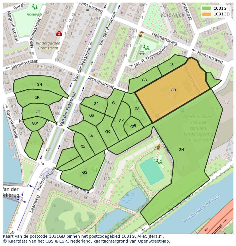 Afbeelding van het postcodegebied 1031 GD op de kaart.