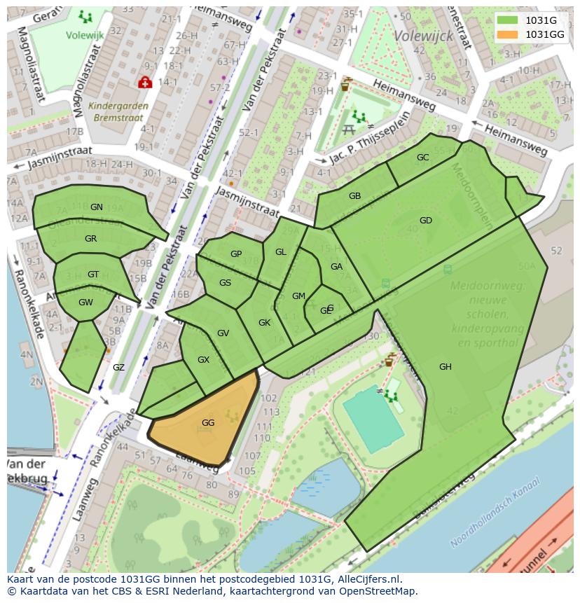 Afbeelding van het postcodegebied 1031 GG op de kaart.