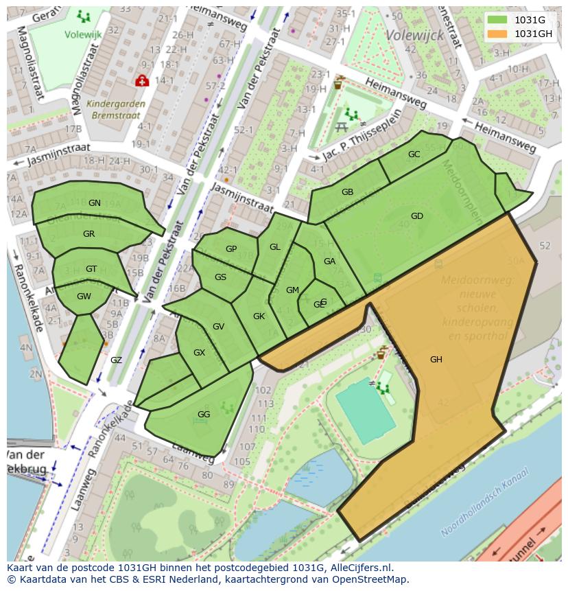 Afbeelding van het postcodegebied 1031 GH op de kaart.