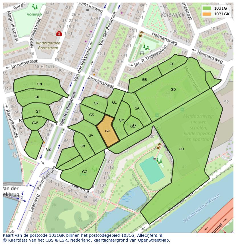 Afbeelding van het postcodegebied 1031 GK op de kaart.
