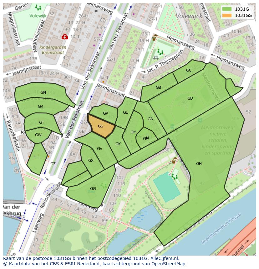 Afbeelding van het postcodegebied 1031 GS op de kaart.