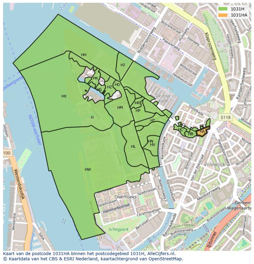 Afbeelding van het postcodegebied 1031 HA op de kaart.