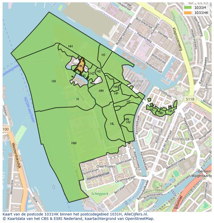 Afbeelding van het postcodegebied 1031 HK op de kaart.
