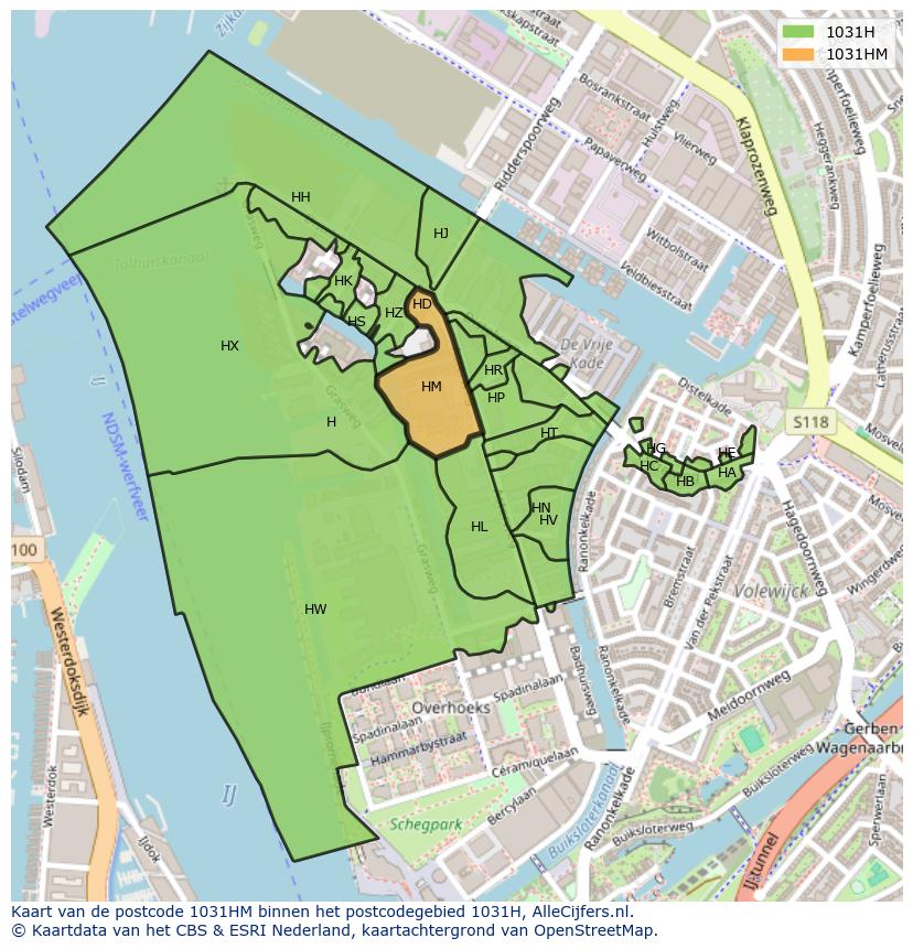 Afbeelding van het postcodegebied 1031 HM op de kaart.