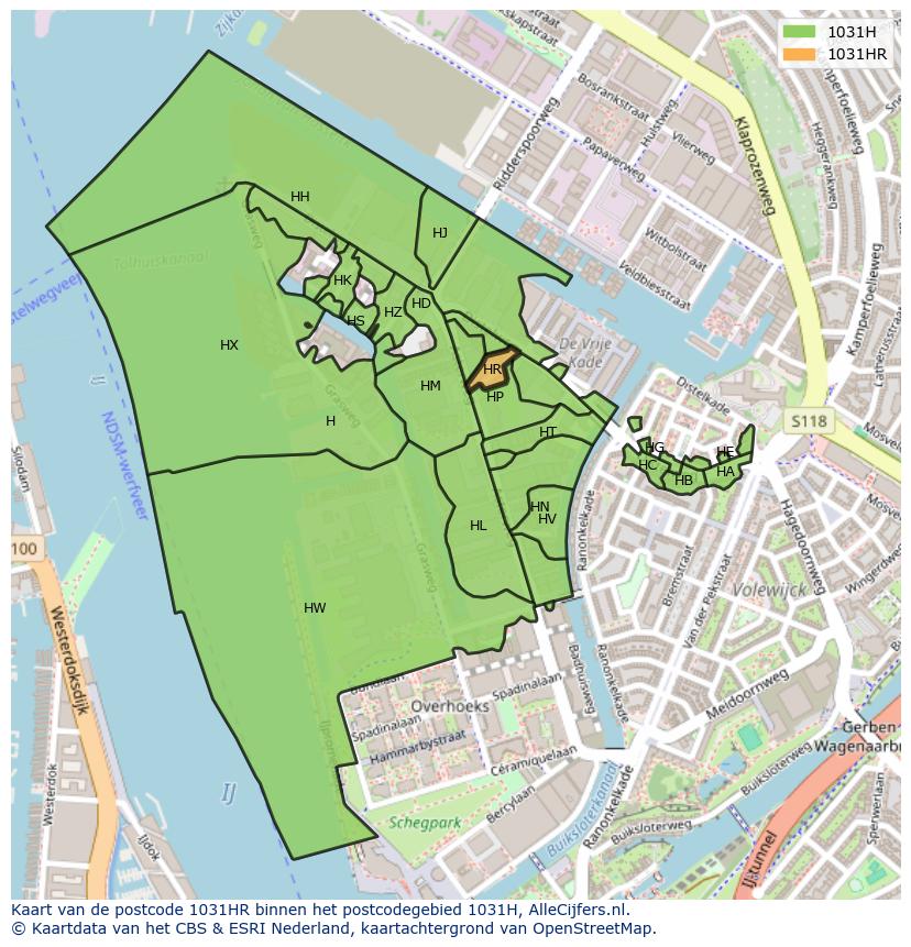 Afbeelding van het postcodegebied 1031 HR op de kaart.