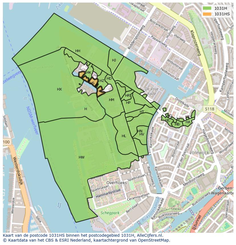 Afbeelding van het postcodegebied 1031 HS op de kaart.
