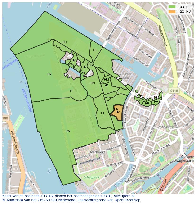 Afbeelding van het postcodegebied 1031 HV op de kaart.