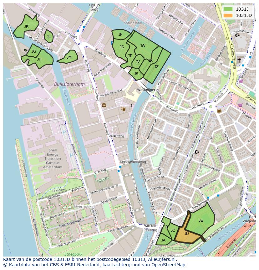 Afbeelding van het postcodegebied 1031 JD op de kaart.