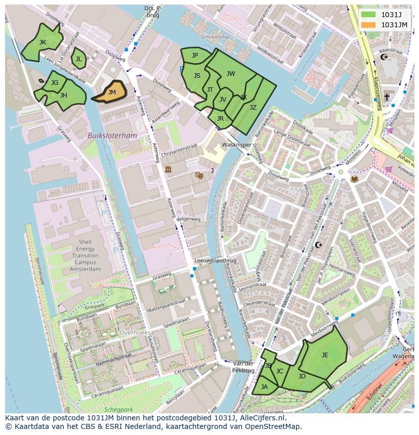 Afbeelding van het postcodegebied 1031 JM op de kaart.