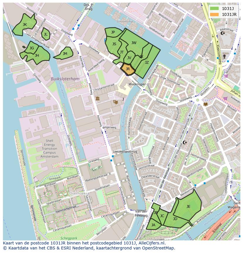 Afbeelding van het postcodegebied 1031 JR op de kaart.
