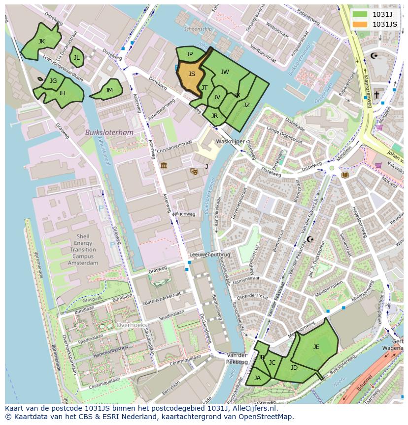Afbeelding van het postcodegebied 1031 JS op de kaart.
