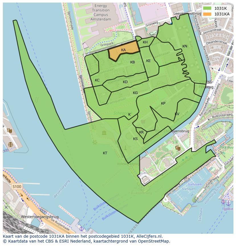 Afbeelding van het postcodegebied 1031 KA op de kaart.