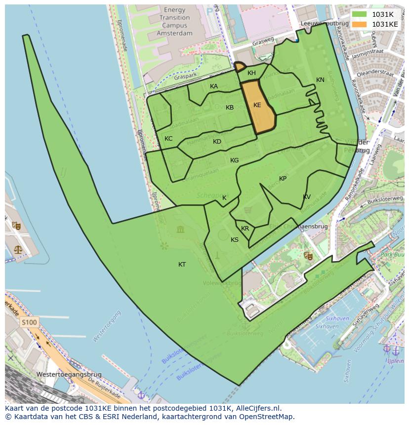 Afbeelding van het postcodegebied 1031 KE op de kaart.