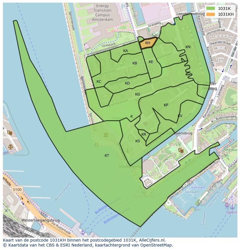 Afbeelding van het postcodegebied 1031 KH op de kaart.
