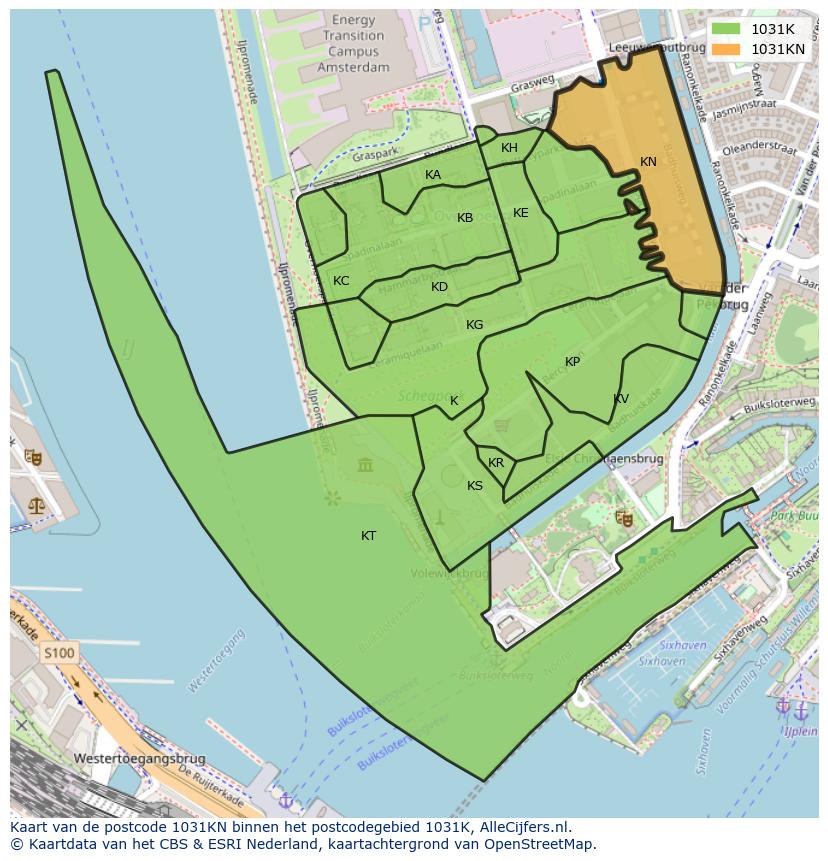 Afbeelding van het postcodegebied 1031 KN op de kaart.