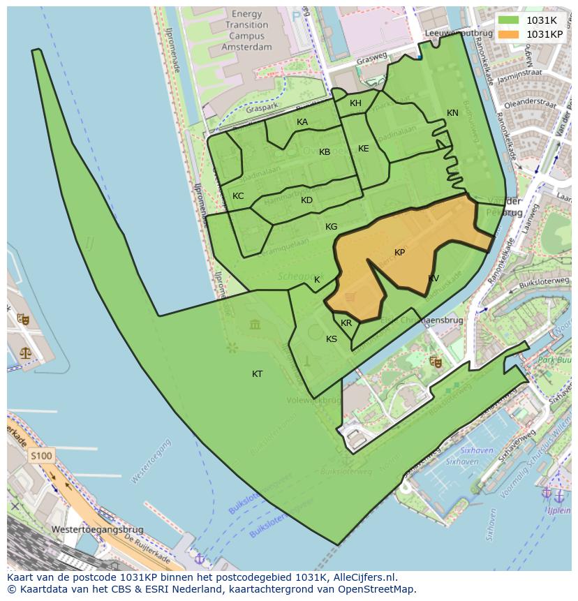 Afbeelding van het postcodegebied 1031 KP op de kaart.