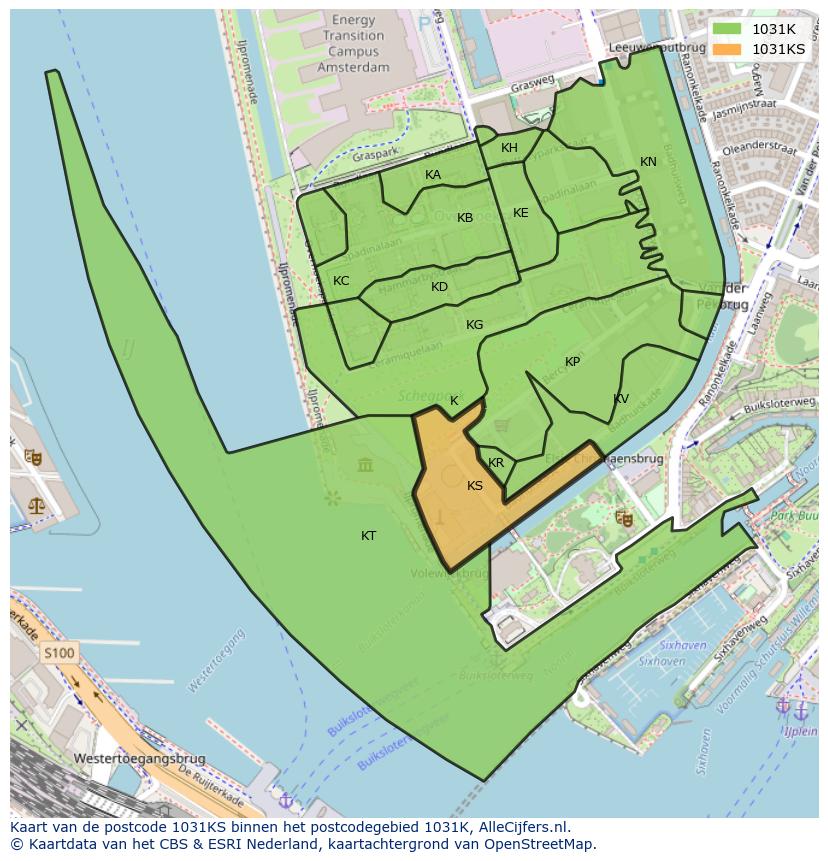 Afbeelding van het postcodegebied 1031 KS op de kaart.